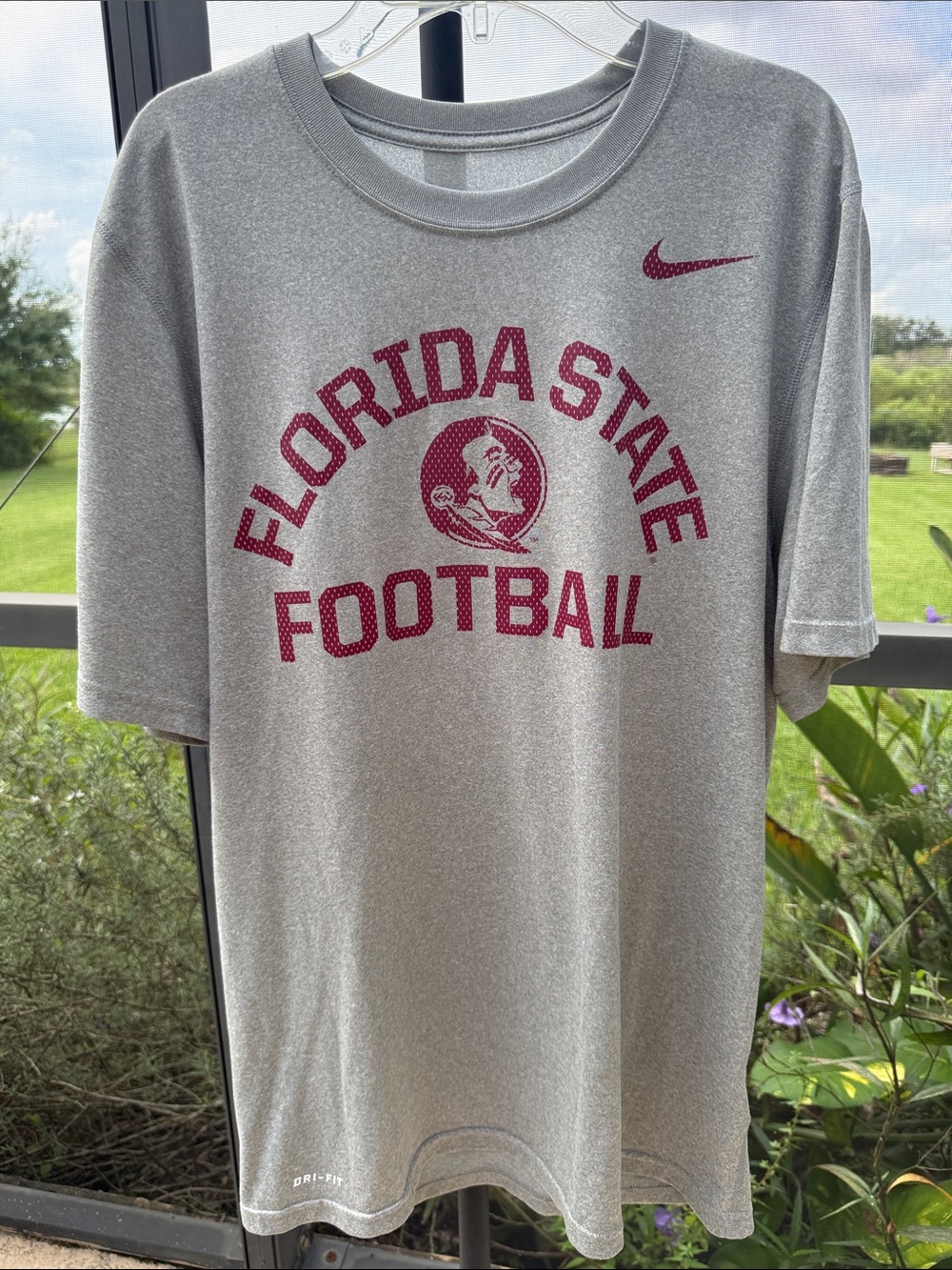Nike Gray Short-Sleeve Florida State Football Tee with Maroon Graphics